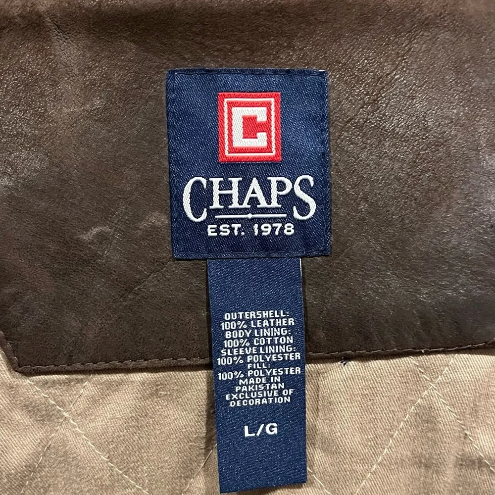 Chaps Men's Dark Brown Leather Bomber Jacket - Picture 8 of 9